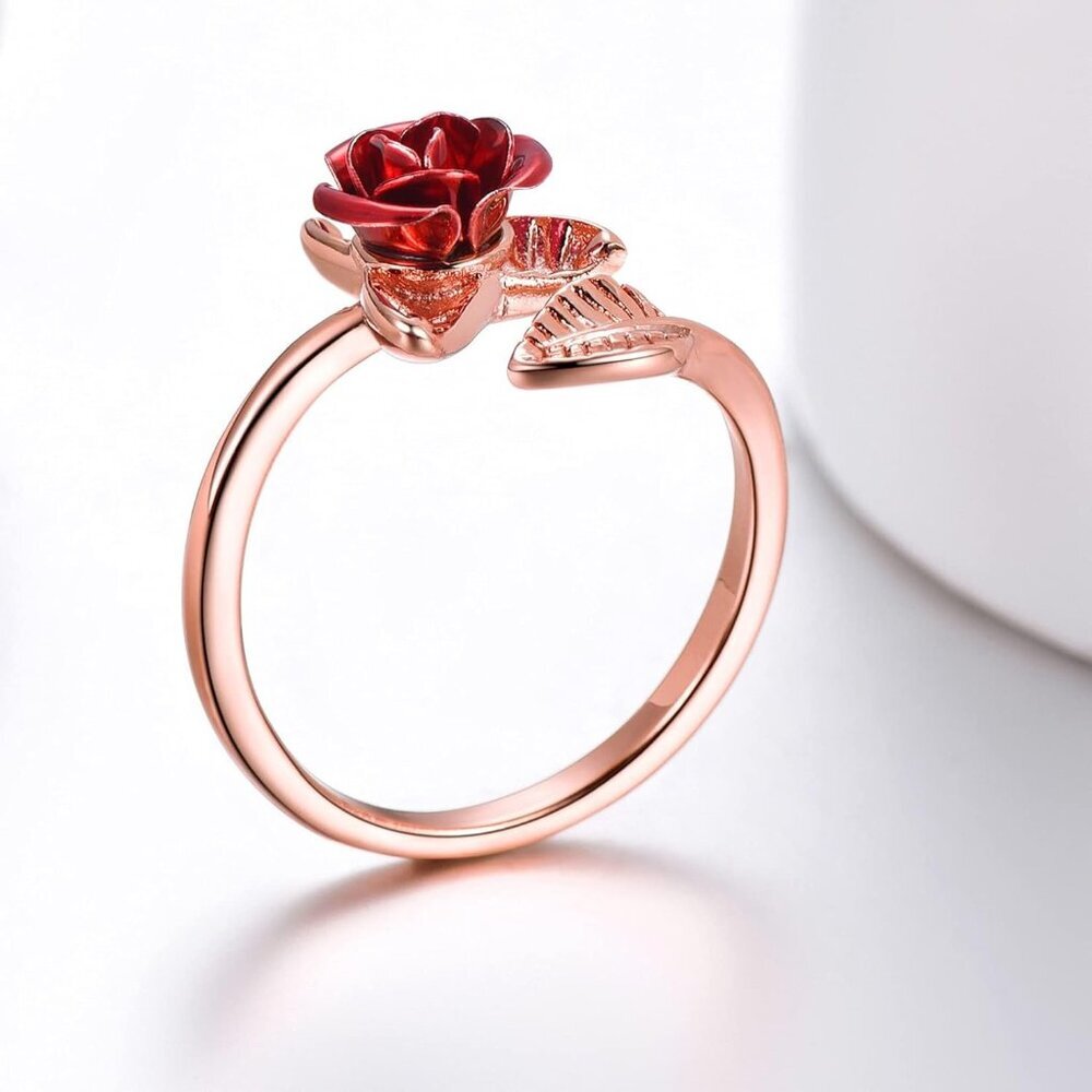 Rose Flower Ring, Stackable Band Ring For Women G… - image 4